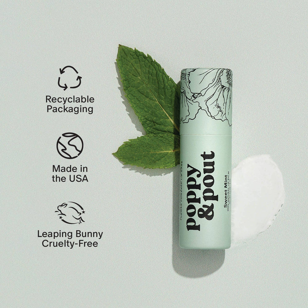 Poppy & Pout natural lip balm in Sweet Mint, eco-friendly tube, view 5