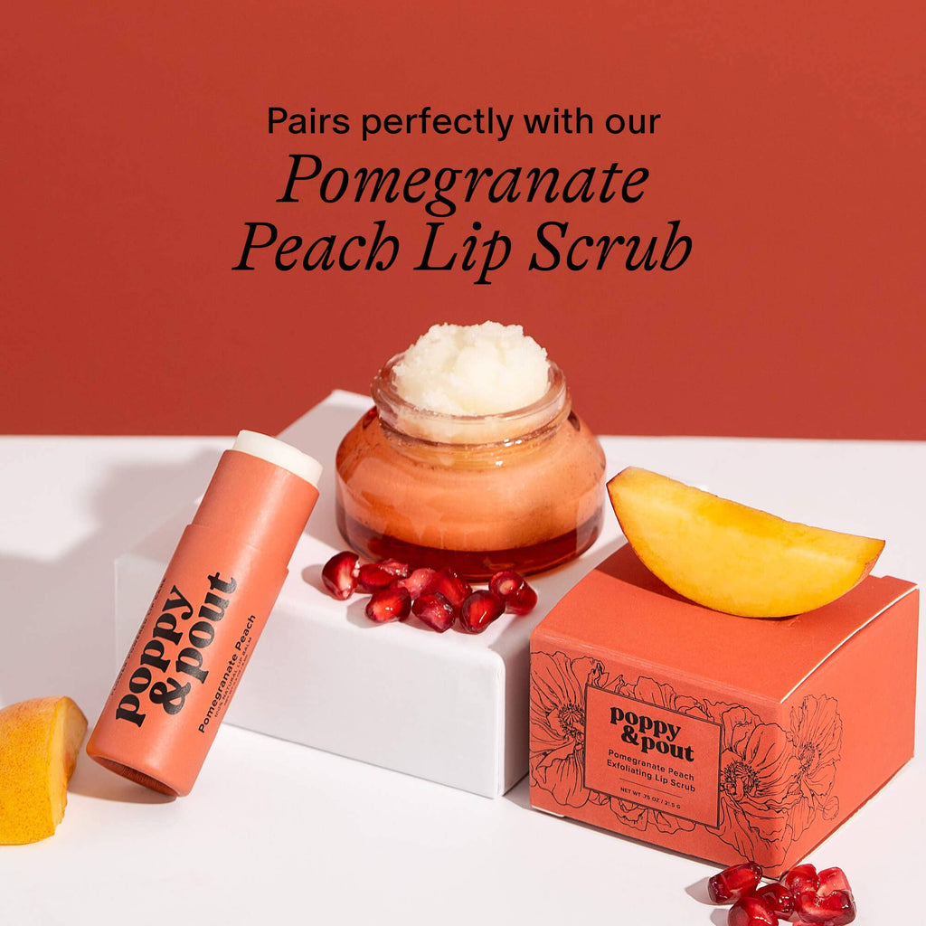 Poppy & Pout natural lip balm in Pomegranate Peach, eco-friendly tube, view 9