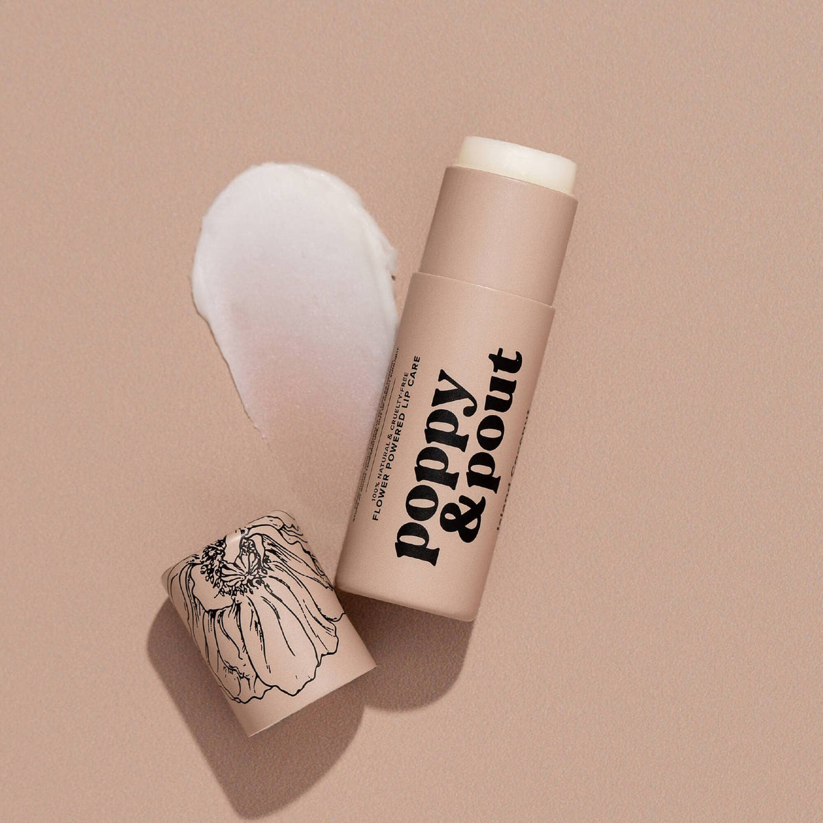 Poppy & Pout natural lip balm in Island Coconut, eco-friendly tube