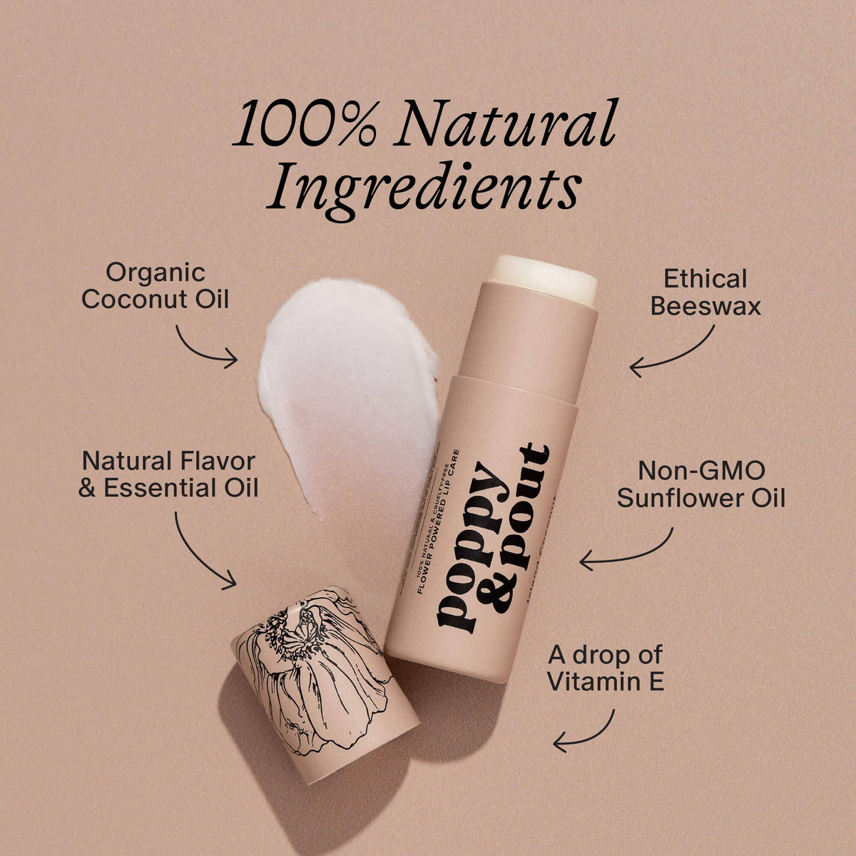 Poppy & Pout natural lip balm in Island Coconut, eco-friendly tube, view 3