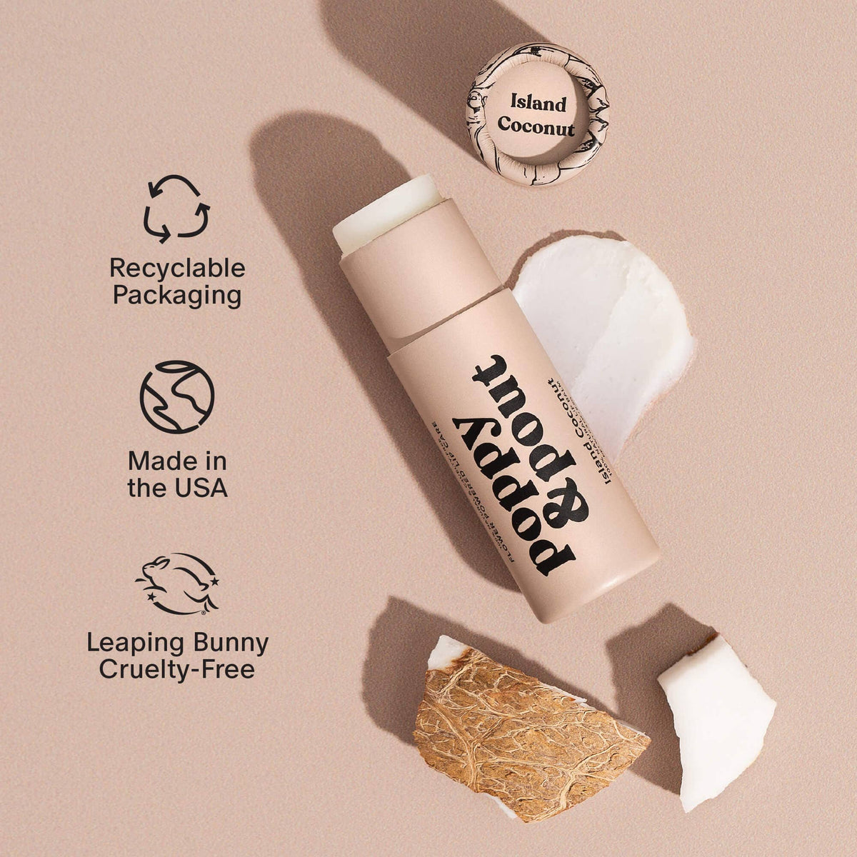 Poppy & Pout natural lip balm in Island Coconut, eco-friendly tube, view 5