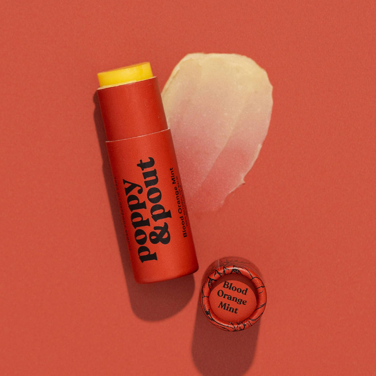 Poppy & Pout natural lip balm in Blood Orange Mint, eco-friendly tube