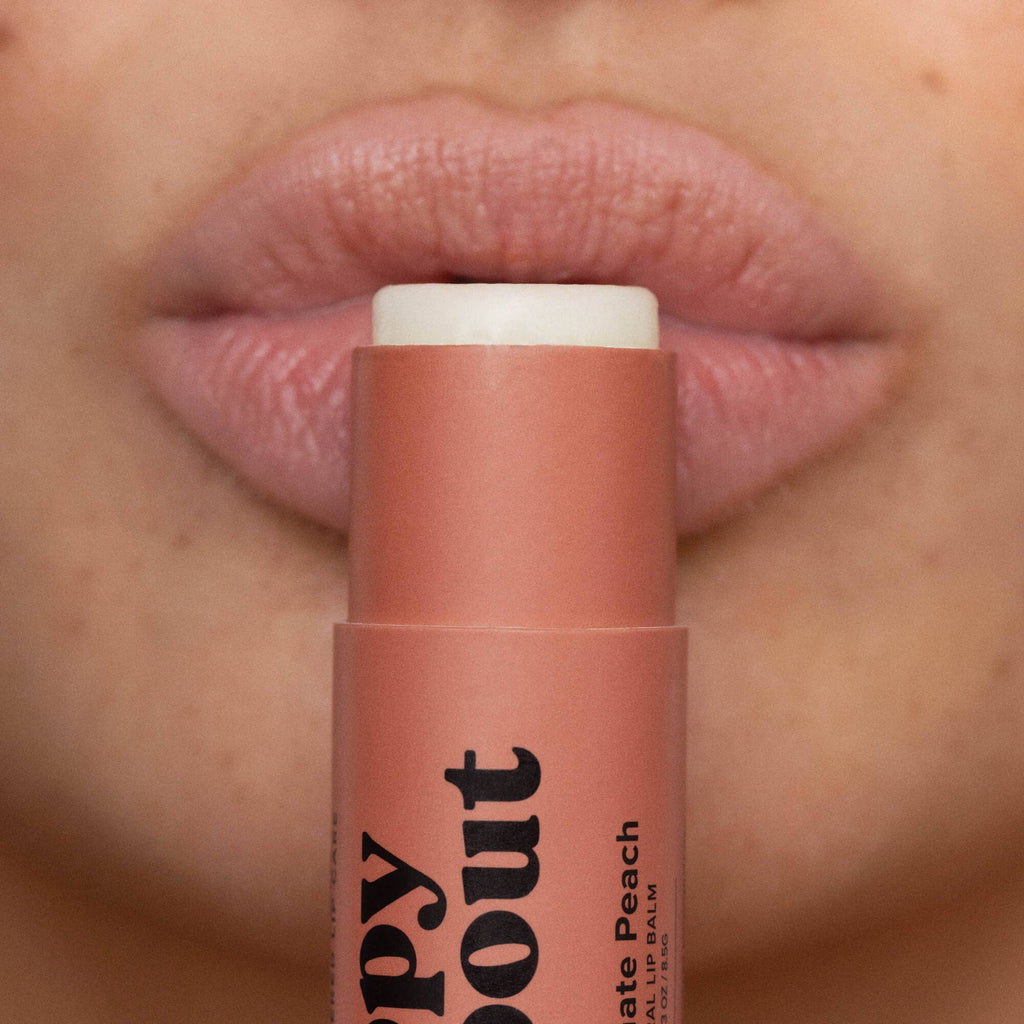 Poppy & Pout natural lip balm in Pomegranate Peach, eco-friendly tube, view 5